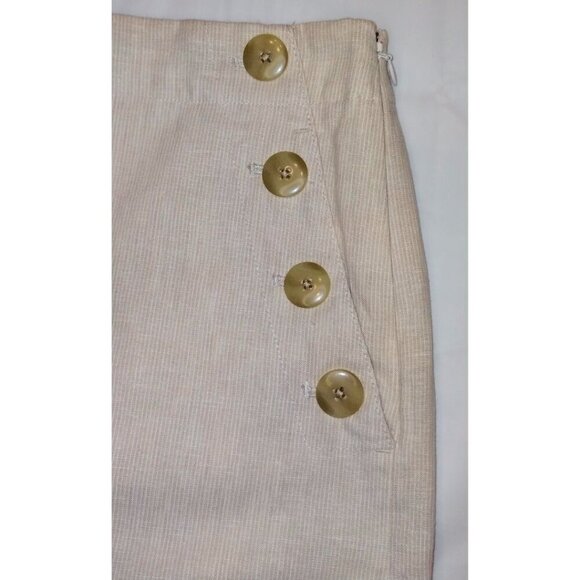 Ann Taylor "The Easy Crop" High Rise Tan/White Pinstripe Linen Blend Slacks - Picture 3 of 7